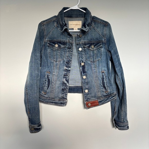 Pilcro Avie Denim Jacket Anthropologie Size Small Jean Trucker Leather Detail - Picture 5 of 11
